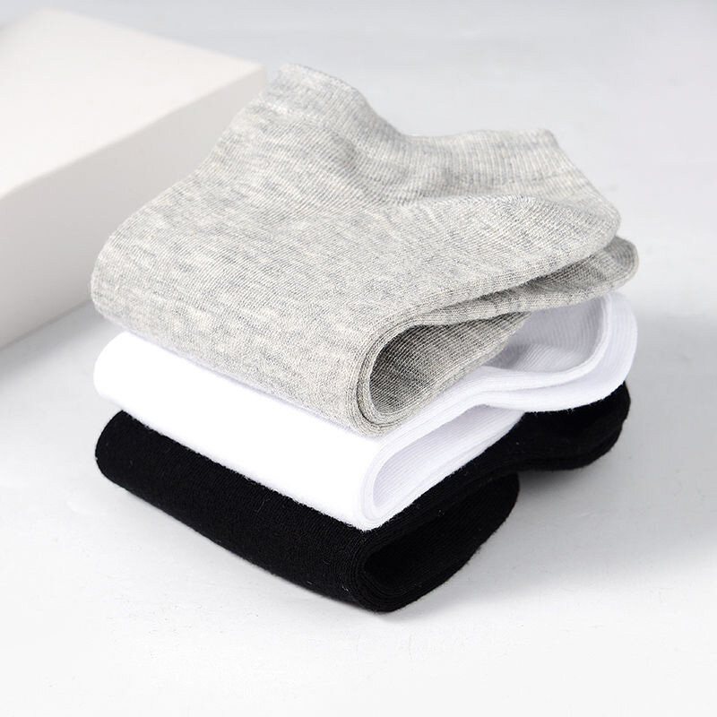 Calcetines deportivos de algodón transpirables para hombre y mujer, medias cortas de corte bajo, Color sólido negro, blanco y gris, lote de 5 pares