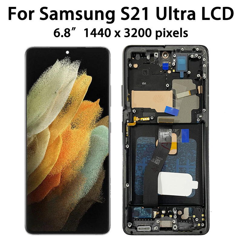 6.8" Super AMOLED For Samsung  S21 Ultra 5G G998 G998U Display Touch Screen Digitizer For Samsung S21Ultra G998B LCD