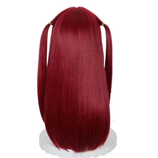 Wig Cosplay Anime wig sintetis anggur merah ekor kuda ganda rambut panjang Dakimakura sarung bantal penutup