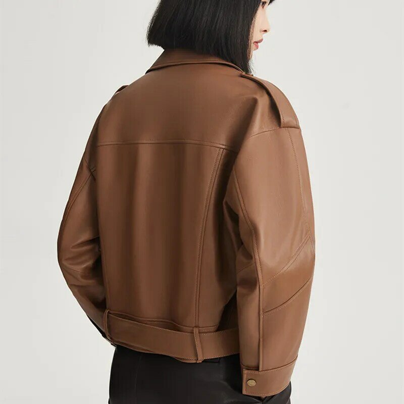 Women's Short Sheepskin Coat, Loose Genuine Leather Tops, Fashion Jacket, Small Coat, Spring, Autumn