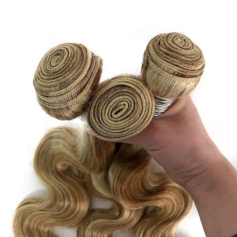 Linhua-Pacotes do cabelo humano da onda do corpo, trama dobro do Weave, máquina feita, louro da ALTA, P27, 613, 8 a 30"