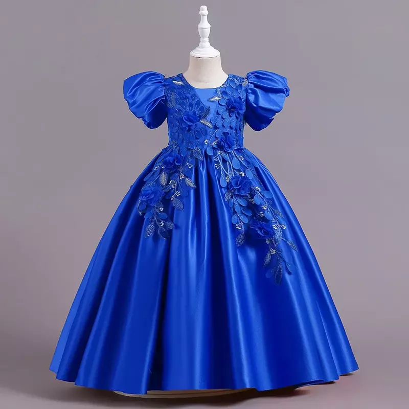 Girl's formal dress, European and American style, long princess dress, flower girl wedding dress, children's host piano performa