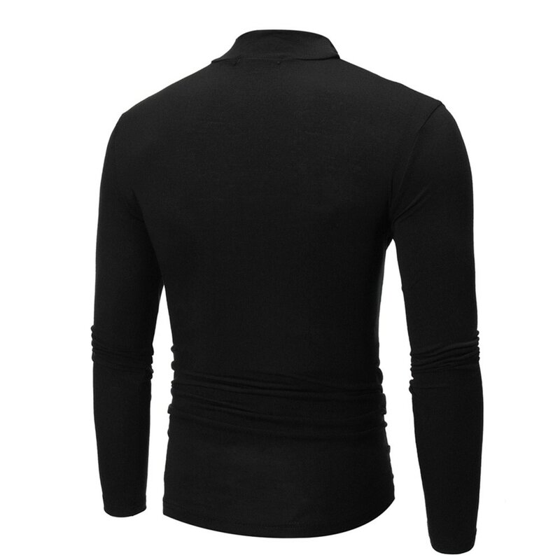 Camiseta básica com decote simulado para homens, manga longa, ajuste fino, pulôver muscular, tops monocromáticos, camisetas roupas, tops novos