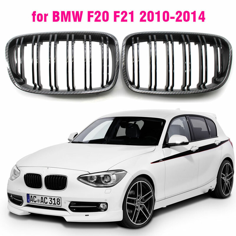 Rejilla delantera de riñón doble para BMW, accesorio de Color fibra de carbono, modelos serie 1: F20, F21, 125i, 118i, 116I y 125B, años 2010 a 2014