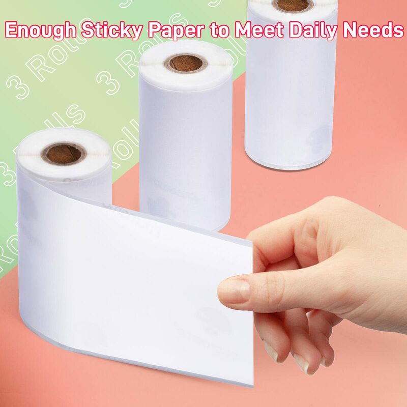 Papel térmico blanco adhesivo para impresora de bolsillo Phomemo T02, autoadhesivo, Paper-10-Years-50mmx3.5m, 3 rollos