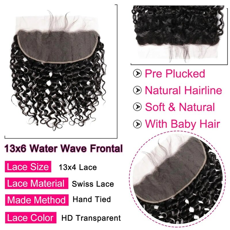 Bundles With HD Frontal Closure Deep Wave Bundles With 13x4 Frontal Closure 100% Brazilian Virgin Remy Human Hair Natural Color