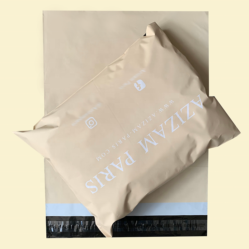 Bolsas de correo con logotipo personalizado, bolsa de polietileno biodegradable, color beige mate, envío de correo