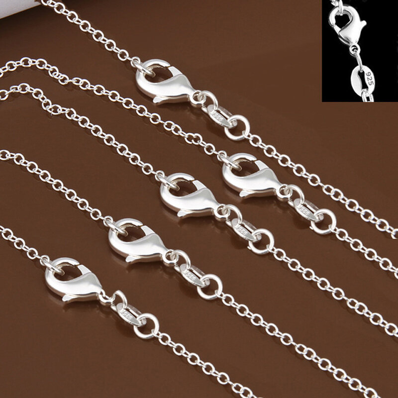 wholesale 5pcs/lot 925 Sterling Silver Chain necklace,Fashion Men/Women DIY Jewelry Rolo Chain 1mm Necklace 16 18 20 22 24"