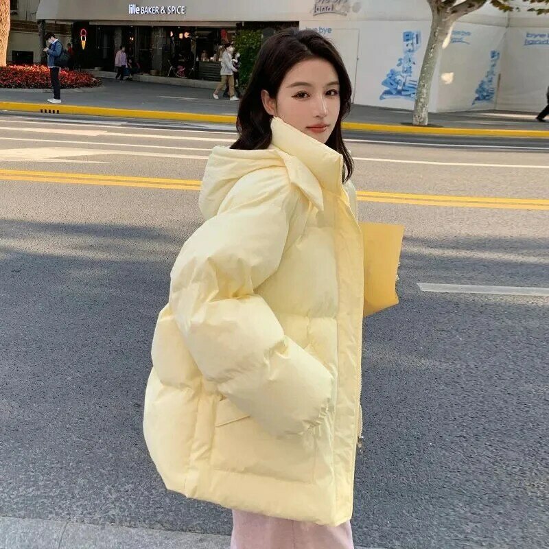Nowa pikowana kurtka zagęszczona bawełniana kurtka z kapturem kurtka zimowa w stylu college'u koreańska wersja luźno dopasowane bawełniana kurtka