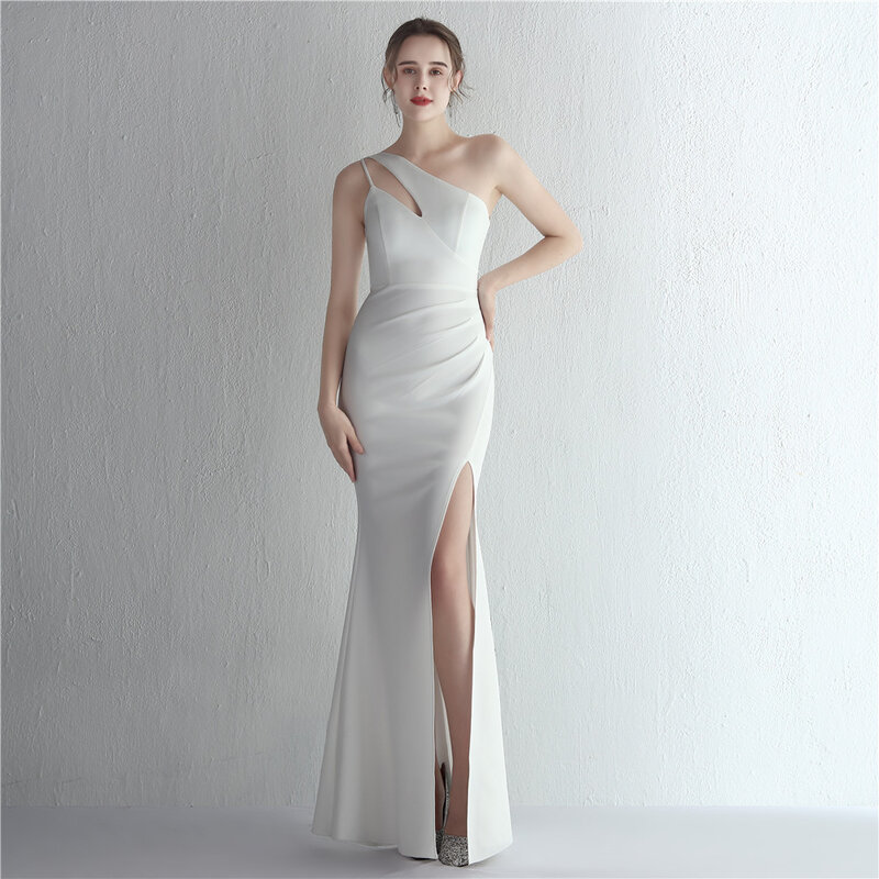 Элегантное Атласное Вечернее платье-Русалка, дизайнерское платье для выпускного вечера на одно плечо, соблазнительное длинное плиссированное платье с разрезом для конкурса, гостевой вечеринки, женское платье