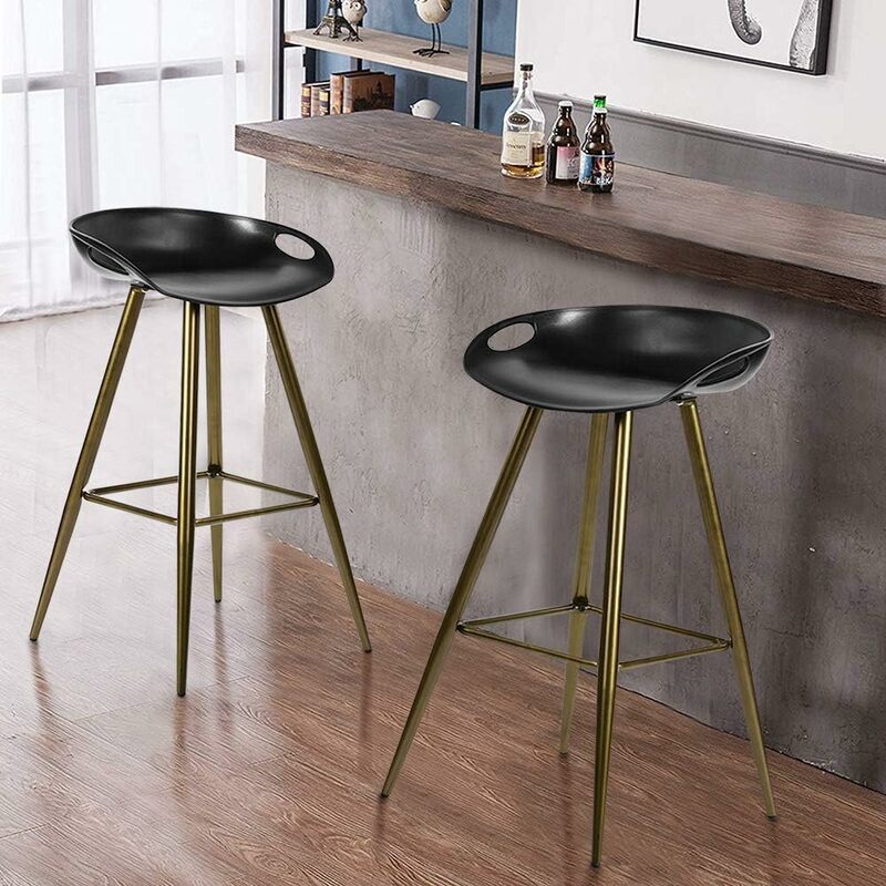 Set of 2 Counter Height Barstools Kitchen Island PP Bar Stools with Metal Legs Black