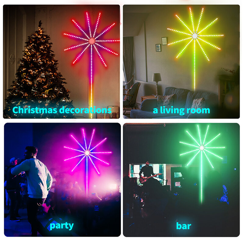 Inteligente Firework LED Light Strip, APP Controle Remoto, Som Ativado, Lâmpada Atmosfera, Decoração de Festa de Casamento, Feriado, DIY