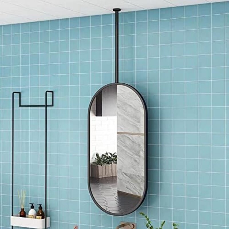 Badkamer Wandspiegel, Ovale Badkamerspiegel, Metalen Frame Hangende Spiegel, Moderne Nordic Staande Of Hotel Horizontale Spiegel