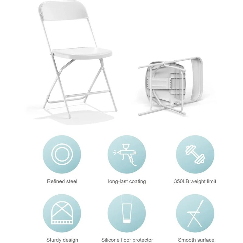 접이식 플라스틱 접이식 의자, 야외 및 실내, 650LB 무게추 제한, 흰색, 4 팩