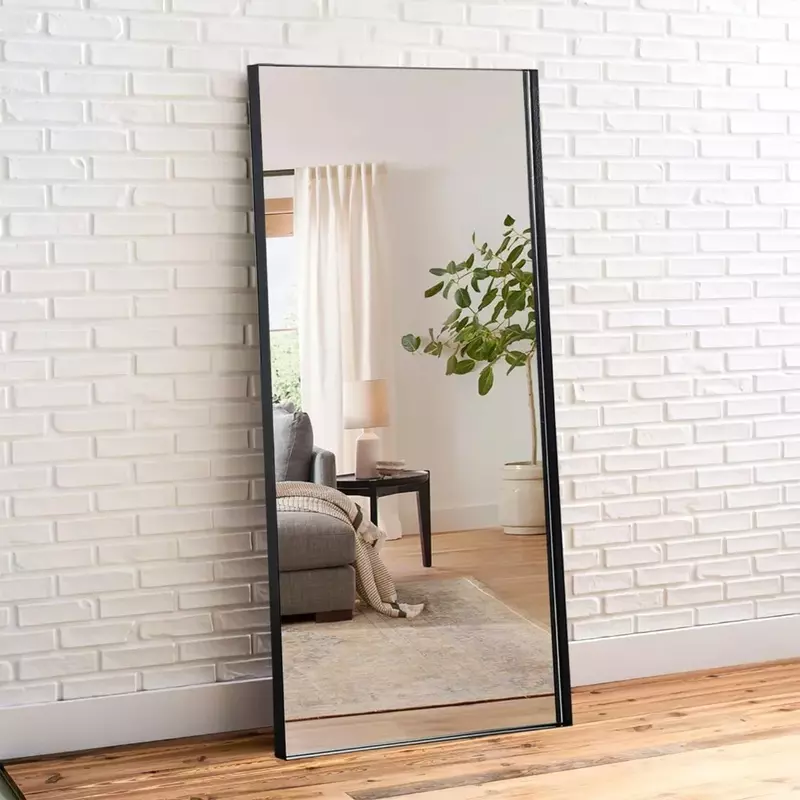 Full-length mirror, Hanging or Leaning Against Wall, Dressing Mirror Large Rectangle Mirror, Black(Wrought Iron), 63"x20"