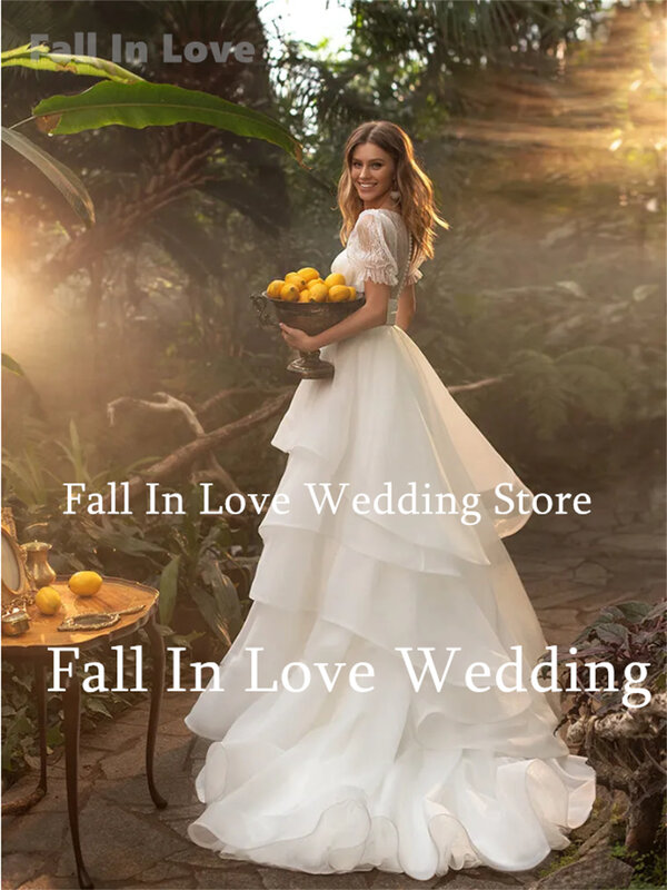 O-Neck Special Wedding Dress For Women Short Puffy Sleeve Lace Floor-Length Tiered A-Line Bridal Gown New Vestidos De Novia 2024