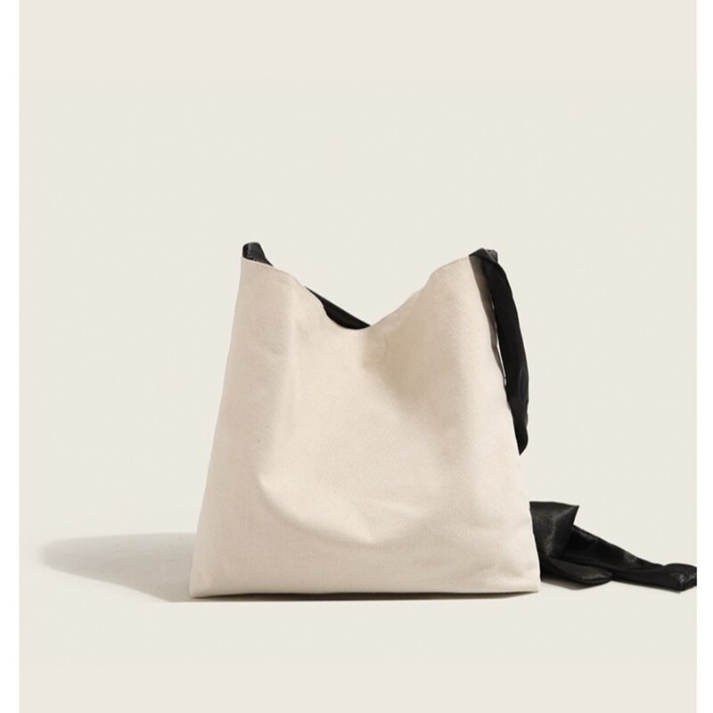 Big Bow Design Soft Canvas New Fashion Reusable Shoulder Bags Large Capacity Underarm Bag Girls