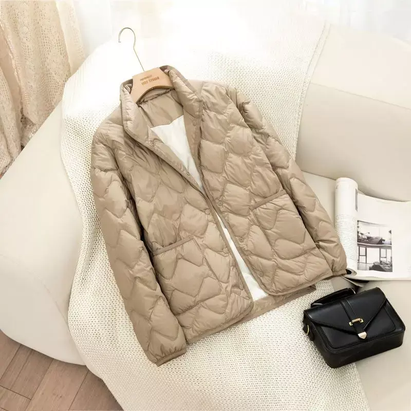 Doudoune légère en duvet de canard blanc pour femme, simple boutonnage, col montant, veste courte chaude et couvertes, automne et hiver