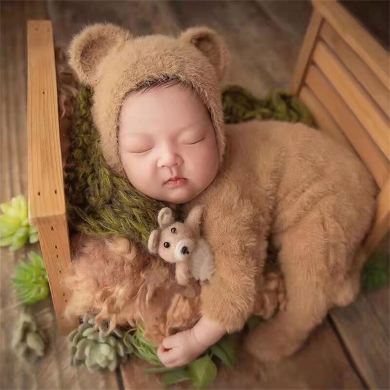 Alat Peraga Fotografi Bayi Baru Lahir Latar Belakang Foto Hadiah Mandi Boneka Beruang/Kelinci Rajutan QX2D
