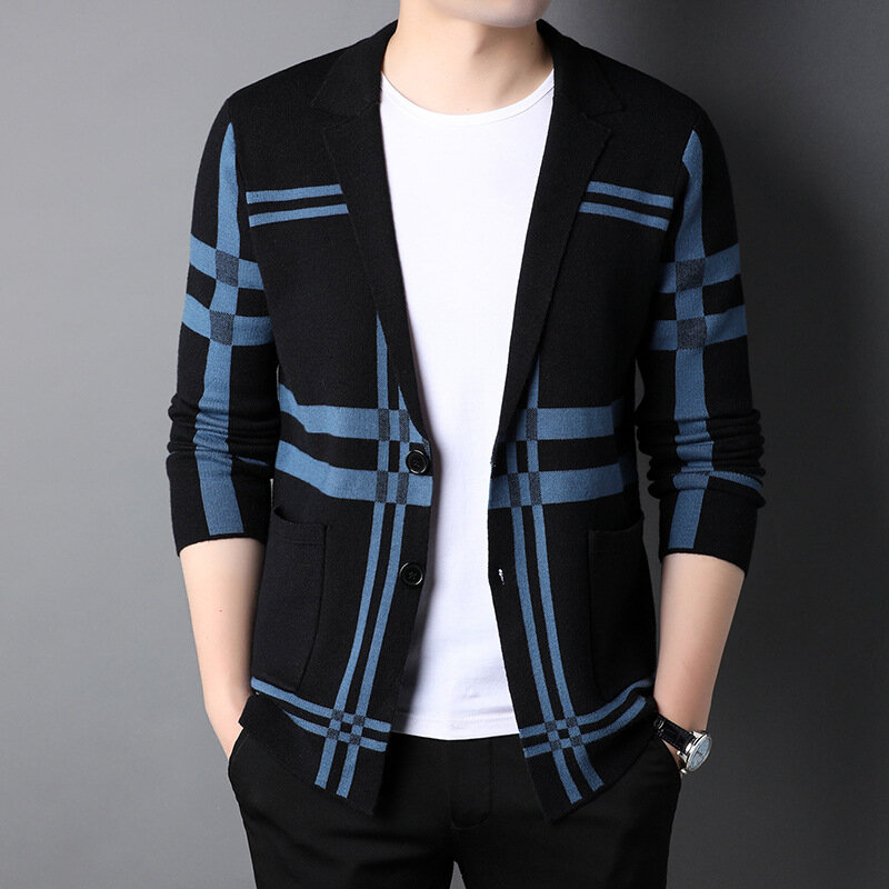 Men's Korean knit sweater, checkered sweater, brand name coat, luxury casual sweater, Spring and Autumn, new style