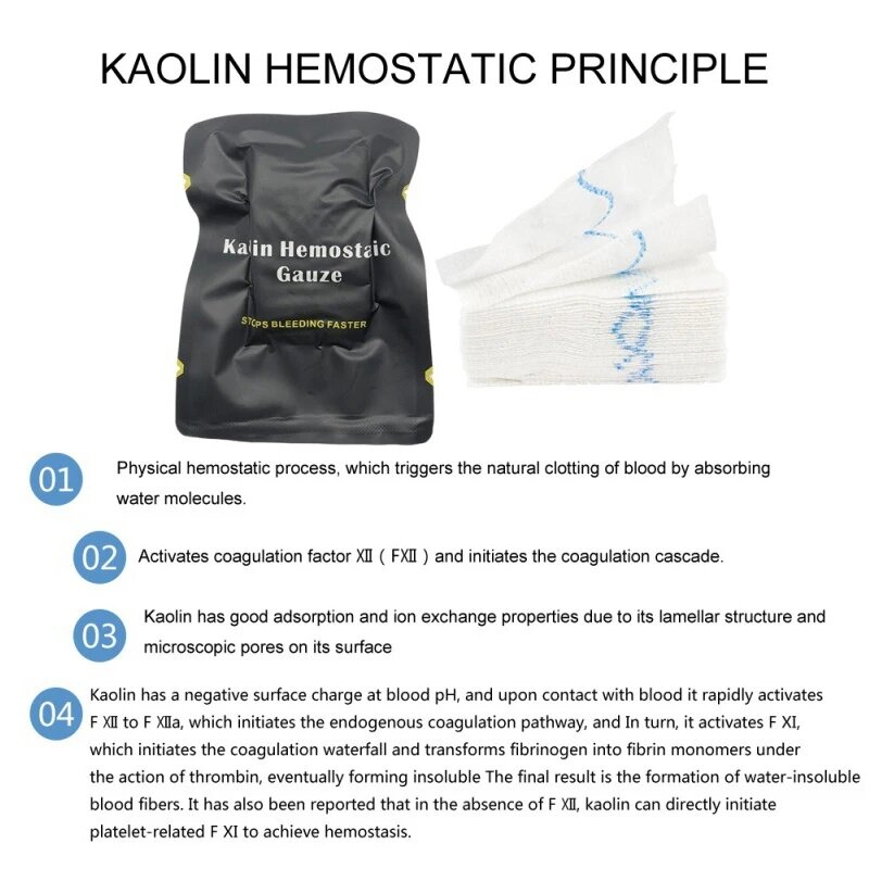 Hemostatik Kaolin kasa tempur darurat Trauma z-fold larut untuk Ifak taktis militer pertolongan pertama Kit medis perban luka