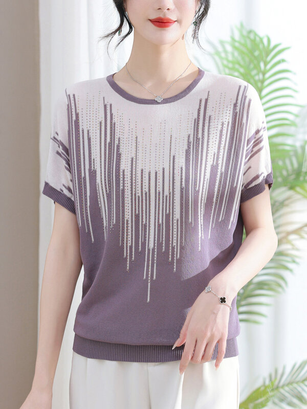 Maglietta lavorata a maglia cava donna 2024 vestiti estivi per le donne pullover Tees Top Y2K T-Shirt da donna