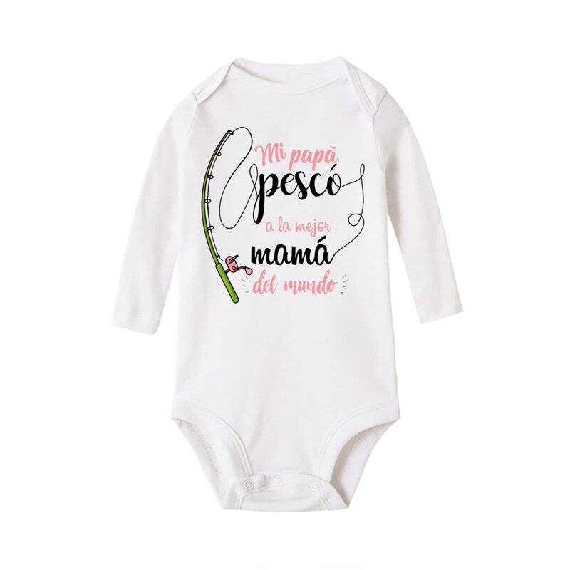 My Dad Caught The Best Mom in The World Printed Newborn Romper Toddler Infant Long Sleeve Jumpsuit Toddler Bodysuit Clothes