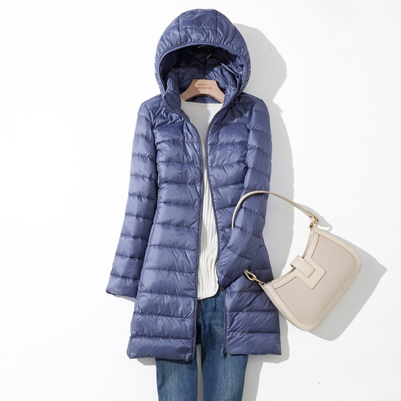 女性のためのフード付きスウェットジャケット,長いコート,防風,暖かいパーカー,白いアヒル,女性,秋冬,2023