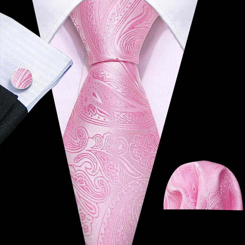 Corbatas clásicas de color rosa melocotón para hombre, exquisito conjunto de gemelos y pañuelo de Cachemira, regalo de novio, diseñador de negocios, Barry.Wang 6012