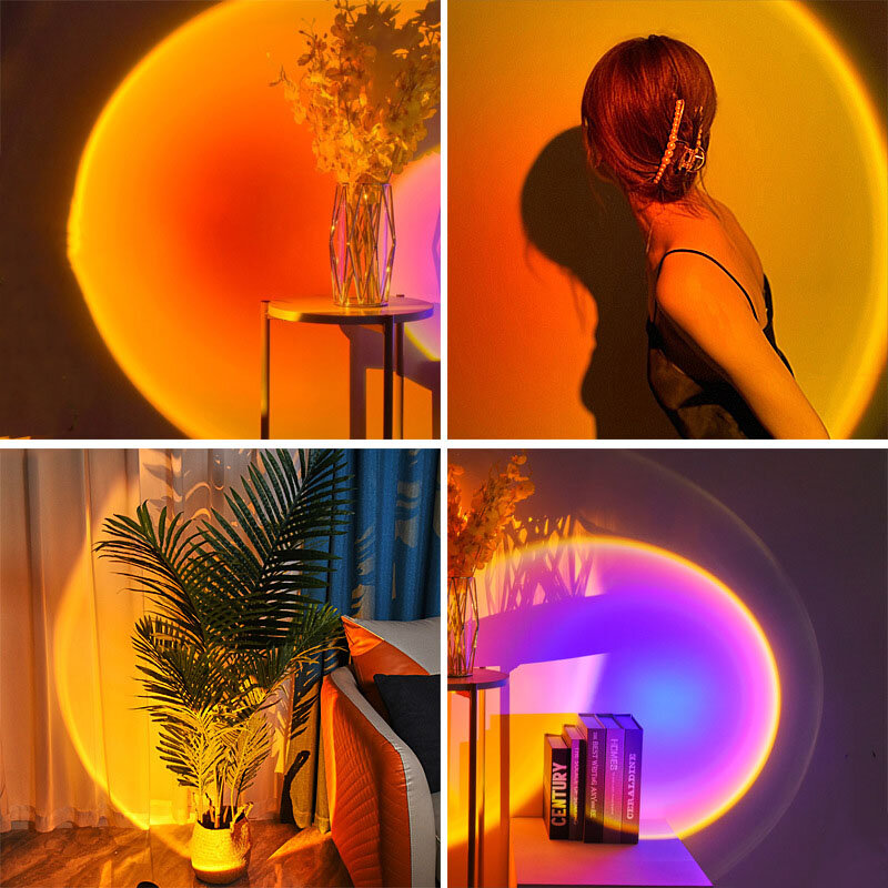 Лампа С закатом, USB Радужный проектор, атмосфера, ночник, украшение для дома, освещение для фотосъемки, кофейня, декоративная настенная лампа