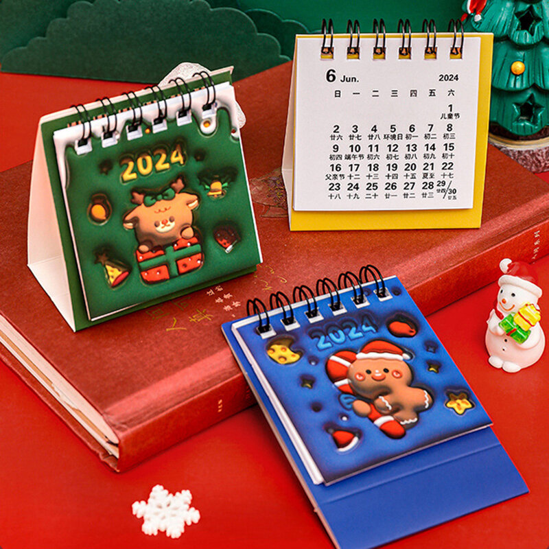 Mini Calendario de escritorio de Navidad, anillo de hojas sueltas, calendario de adviento de Año Nuevo, libro de registro de fecha de dibujos animados, adornos de decoración, regalo, 2024