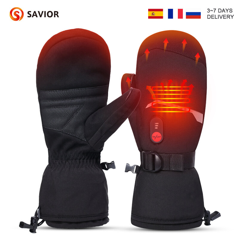 Guantes Térmicos eléctricos impermeables para Snowboard, guantes de invierno con calefacción de mano, estilo de dedo de cangrejo, ciclismo, motocicleta, esquí