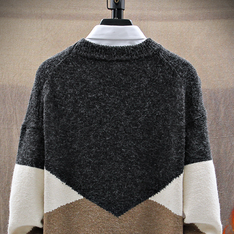 2023 Autumn Winter Male Pullovers Loose Basic False Two Piece V Neck Sweatshirts Thick Warm Thermal Knit Woolen Sweater