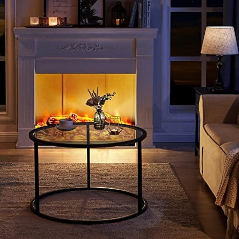 2023 New SAYGOER Round Coffee Table Glass Coffee Tables for Small Space Simple Modern Center Table Home Office Metal Steel Frame