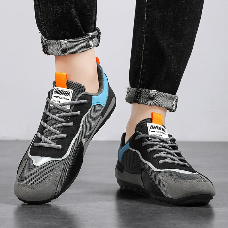 Sneakers Casual da uomo 2023 nuova estate scarpe da lavoro piatte stringate in rete traspirante per uomo scarpe da corsa maschili antiscivolo resistenti all'usura