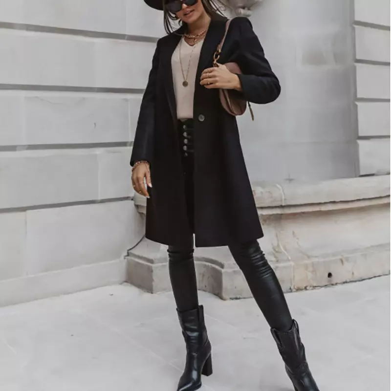 Mantel Wol Panjang Wanita Mantel Wanita Kantor Elegan Musim Dingin Mantel Wol Kualitas Lengan Panjang Jaket Mode Baru 2022
