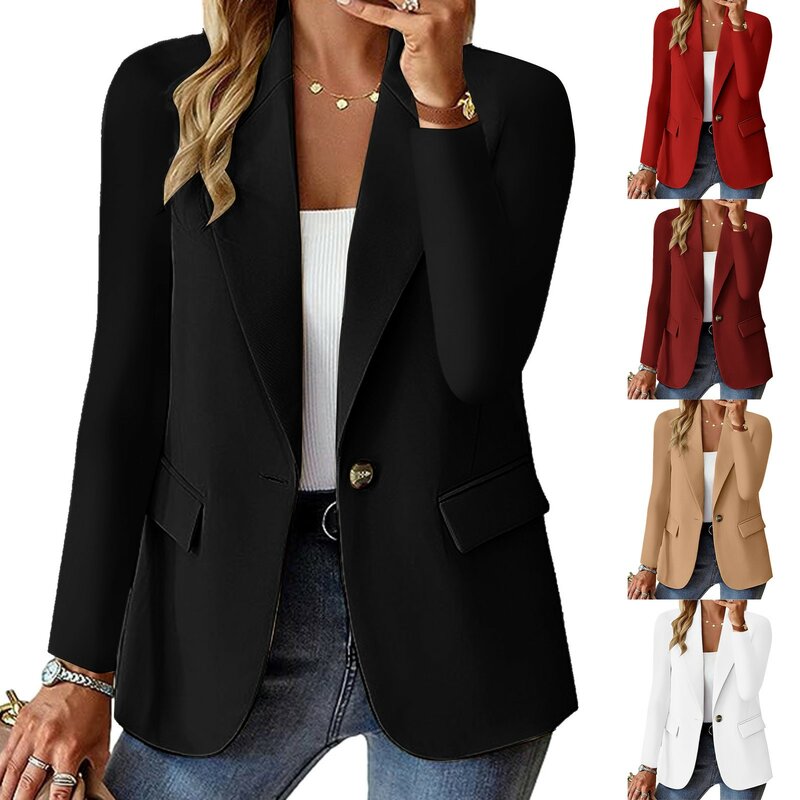 Office Elegant Blazer For Women 2024 Spring Casual Solid Long Sleeve A Buckle Pocket Slim New In Outerwears Blazer Mujer