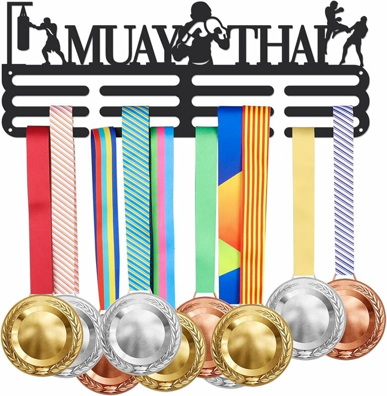 Présentoir de Médailles Muay Thai pour Homme, Porte-Trophée en Noix de Coco T1 pour 60 +, Porte-Ruban de dehors