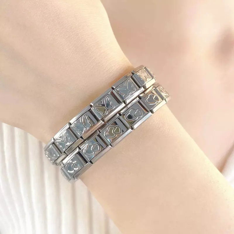 Hapiship moda borboleta estrela cruz coração romântico italiano links charme apto 9mm pulseira de aço inoxidável jóias fazendo dj467