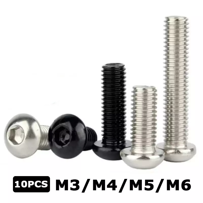 10Pcs/Lot M3 M4 M5 Stainless Steel 304 or Black Carbon Steel Hex Hexagon Socket Button Head Allen Bolt Screw