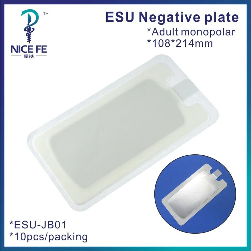 Descartável Monopolar ESU Negative Grounding Plate para Adulto, Eletrodo Patch, Almofada eletrostática para ESU Electric Knife, Placa de Circuito, 108*214mm, 10PCs