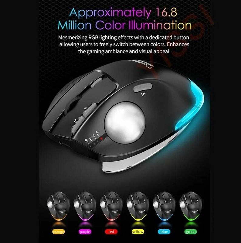 F33 bola jejak nirkabel, tiga pasang Switchable Raton rendah latensi Gaming Mouse optik RGB ergonomis