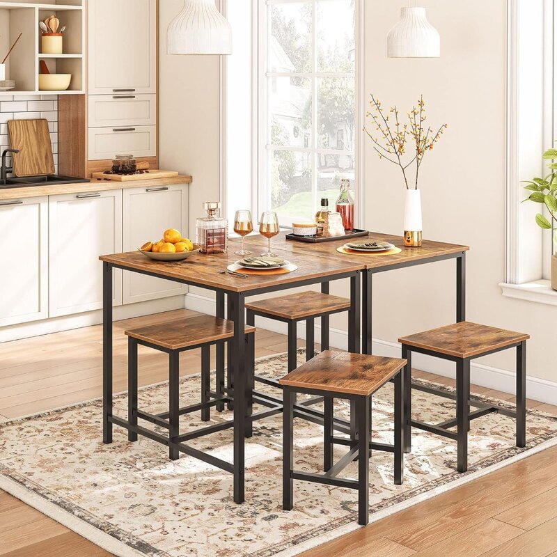 Set, Bar Table and Chairs Set, Kitchen Table and Bar Stools, 3-Piece Breakfast Table Set for Kitchen, Living Room, Party, Rust