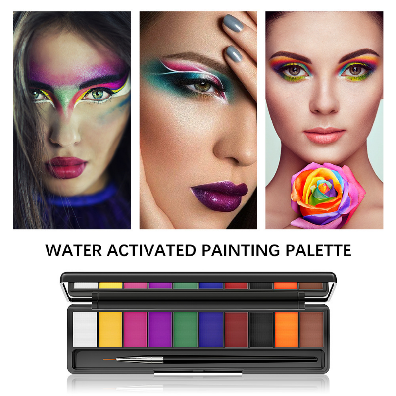 Set di Palette per pittura UV con attivazione dell'acqua a 10 colori colore del viso solubile pittura per il corpo fluorescente fai-da-te pasta mimetica Eyeliner trucco