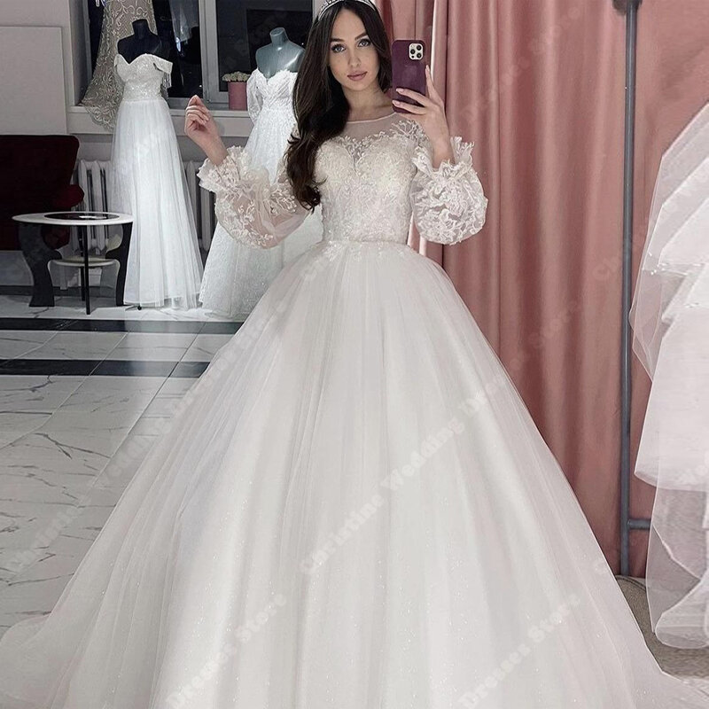 2024 High Collar Fluffy A-Line Women Wedding Dresses Custom Made Tulle Bridal Gowns Mopping Length Princess Vestidos De Novias