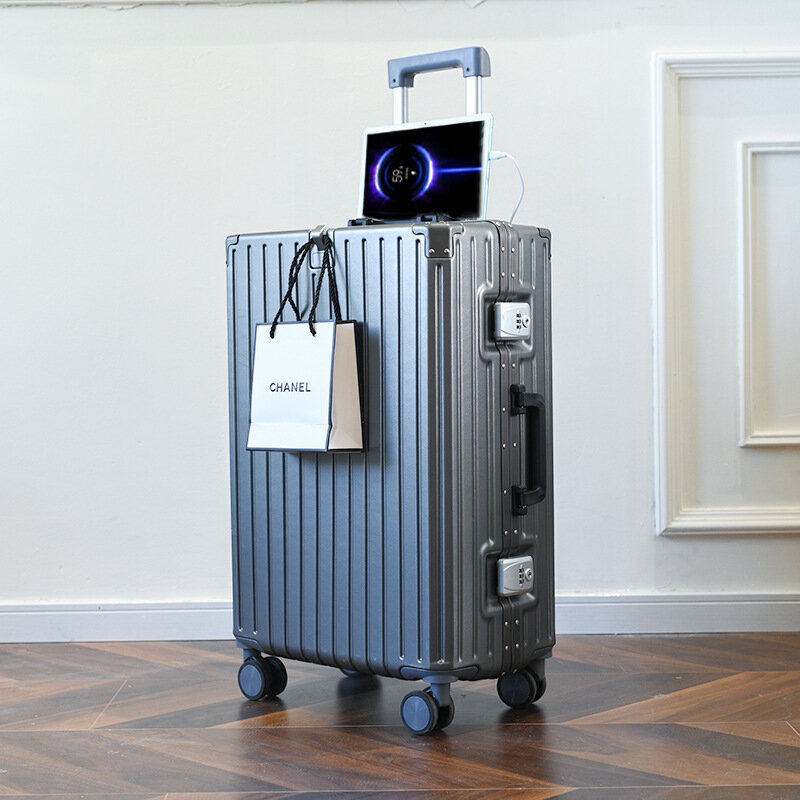 24インチの荷物用アルミニウムフレーム付きスーツケース,大容量の多機能ケース,28インチのユニバーサルホイール付きスーツケース