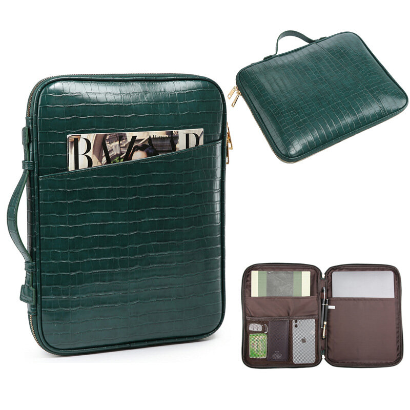 Bolsa de cuero para portátil con patrón de cocodrilo para mujer, bolsa de archivo para IPAD, carpeta de documentos de papel A4, moda de oficina