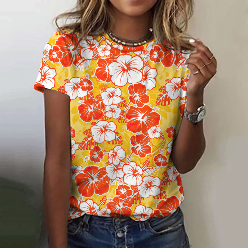 2024 Mode Vrouwen Blouse T-Shirts 3d Bloemenprint Casual Tops Dames Casual Dames T-Shirts Harajuku Meisjes Kleding Met Korte Mouwen
