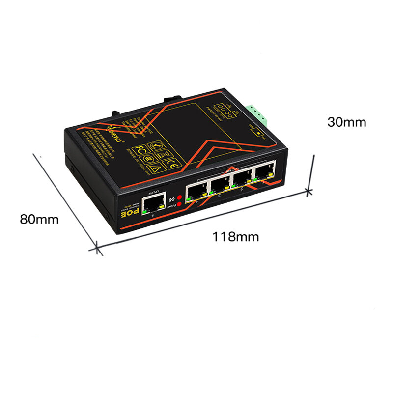 Conmutador POE de 5 puertos de 10/100Mbps, conmutador Ethernet rápido de grado Industrial, conmutador de red tipo carril DIN