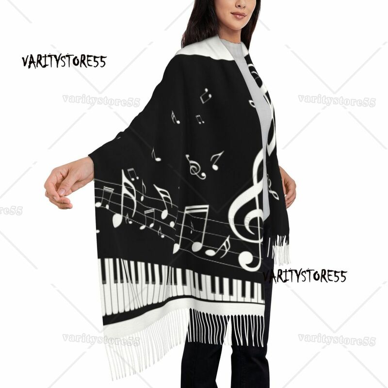 Abstract Piano Keys With Musical Notes Women's Tassel Shawl Scarf Fashion Scarf